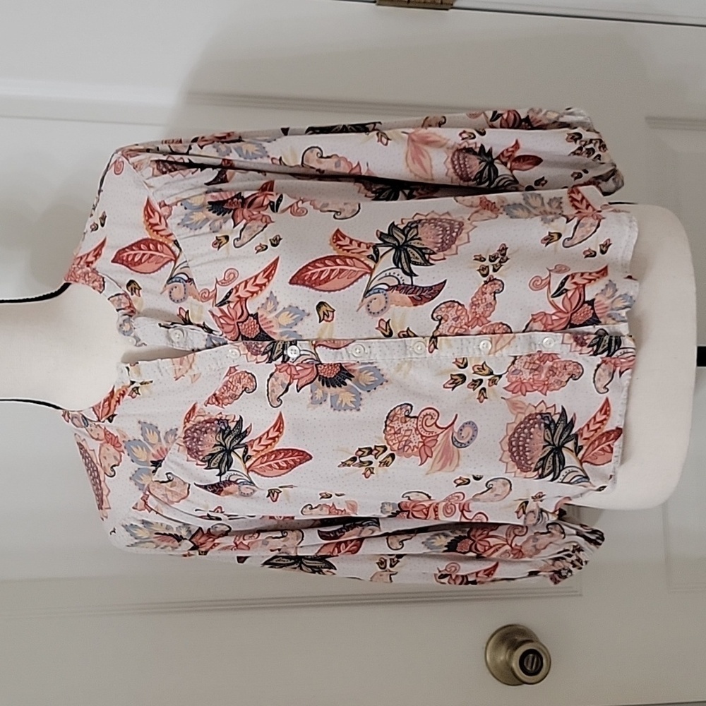Old Navy Size XSP Puffy Long Sleeve Floral Button Up Poet Blouse Top, GUC